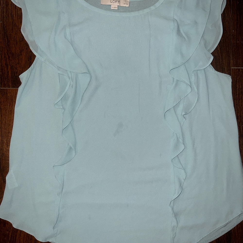 LOFT Women's Soft Blue Ruffle Blouse